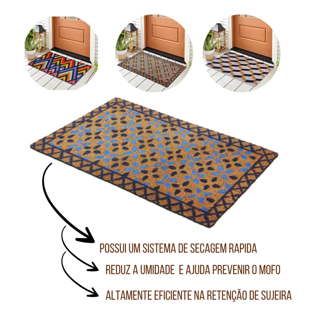 Capacho Fibra de Coco Estampa Mikasa by Chalesco 30x60 resistente e elegante - Imagem 3
