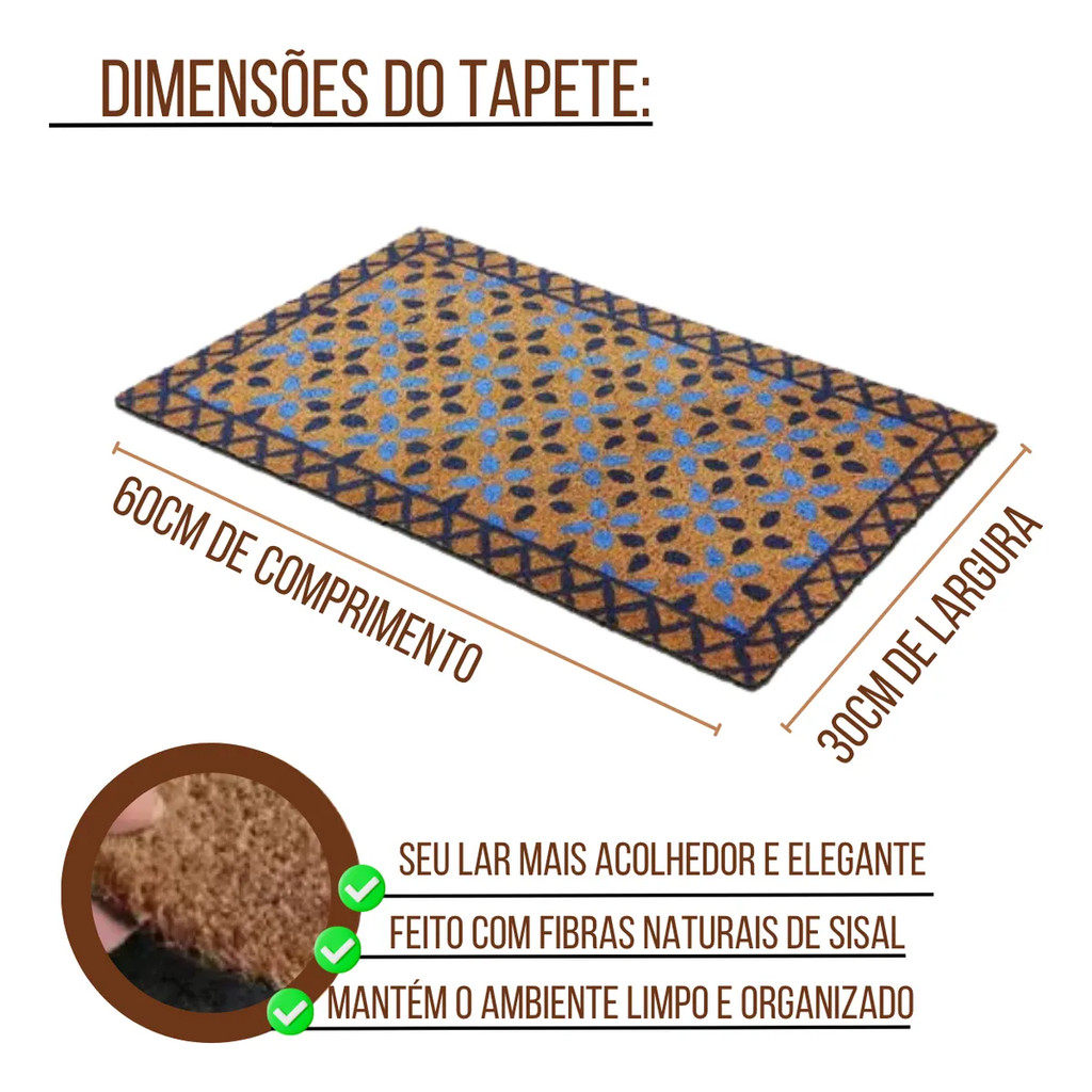 Capacho Fibra de Coco Estampa Mikasa by Chalesco 30x60 resistente e elegante - Imagem 2