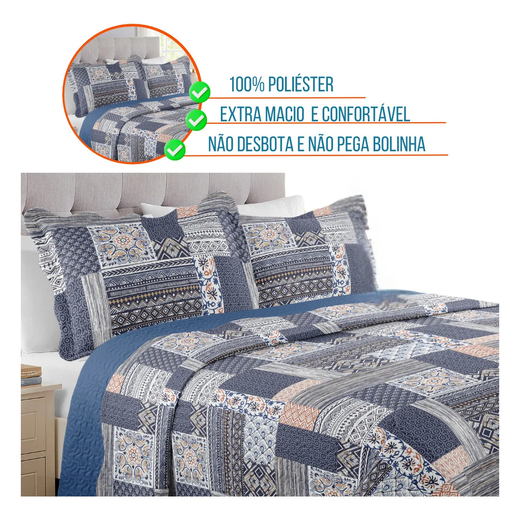 Colcha Edredom Solteiro Mikasa Com Porta Traveseiro 2 Peças - Imagem 2