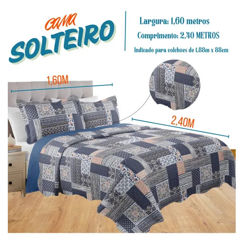 Colcha Edredom Solteiro Mikasa Com Porta Traveseiro 2 Peças - Imagem 4